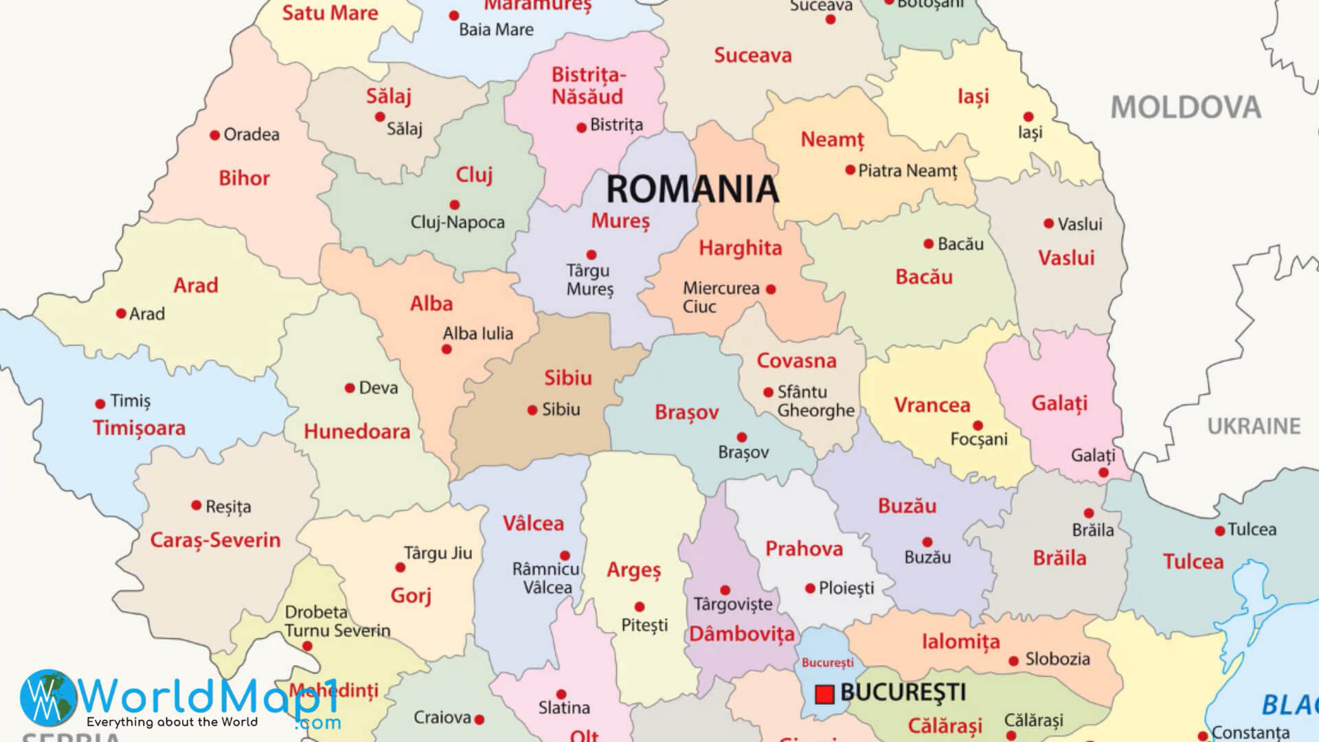 Romania Map with Moldova